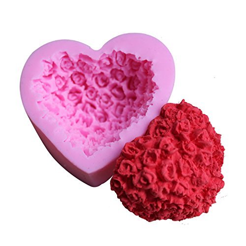 Dachun 3D Heart Rose Shaped Fondant Cake Chocolate Fondant Silicone Sugar Craft Molds, Mini N2
