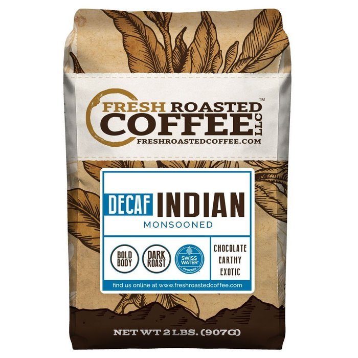 Indian Monsooned Coffee, Whole Bean, Mountain Water Processed Decaf Coffee, Fresh Roasted Coffee LLC. (2 lb.)