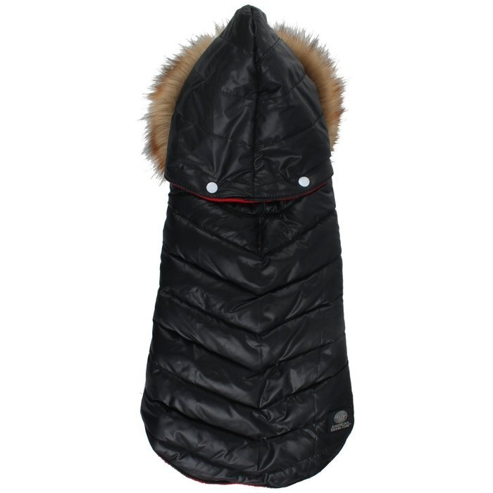 Puff Coat W/Hood Medium 15-16.5 -Pirate Black/Red