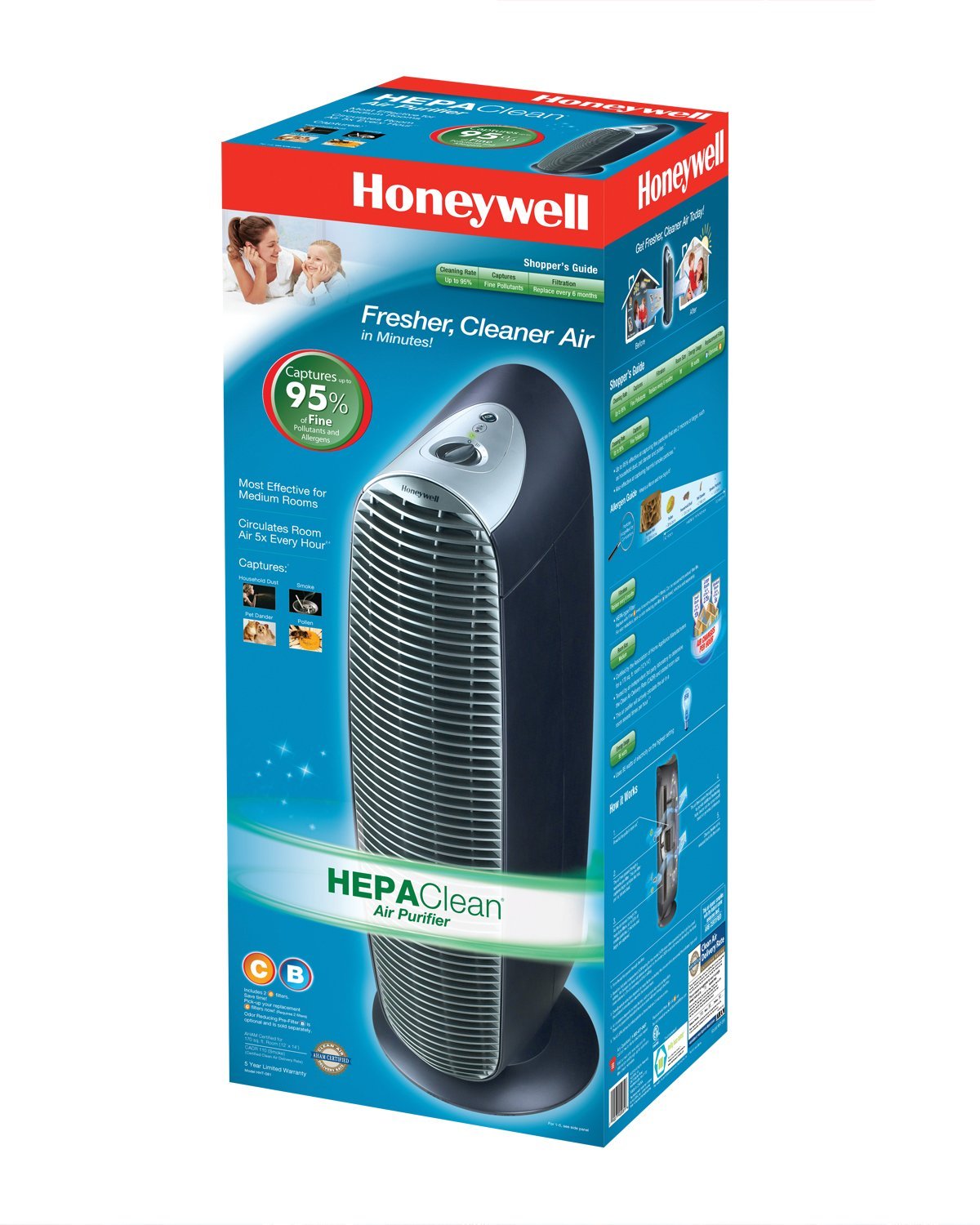 Honeywell Hht-081 Hepaclean Tower Air Purifier, 170 Sq Ft N2 Free Image 