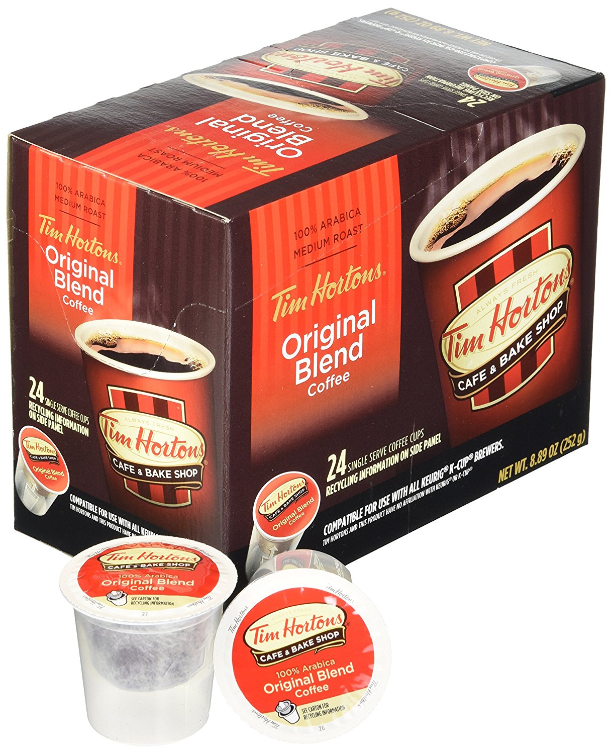 Tim Hortons Single Serve Coffee Cups, Regular (24 Count) (8.89oz) Free ...