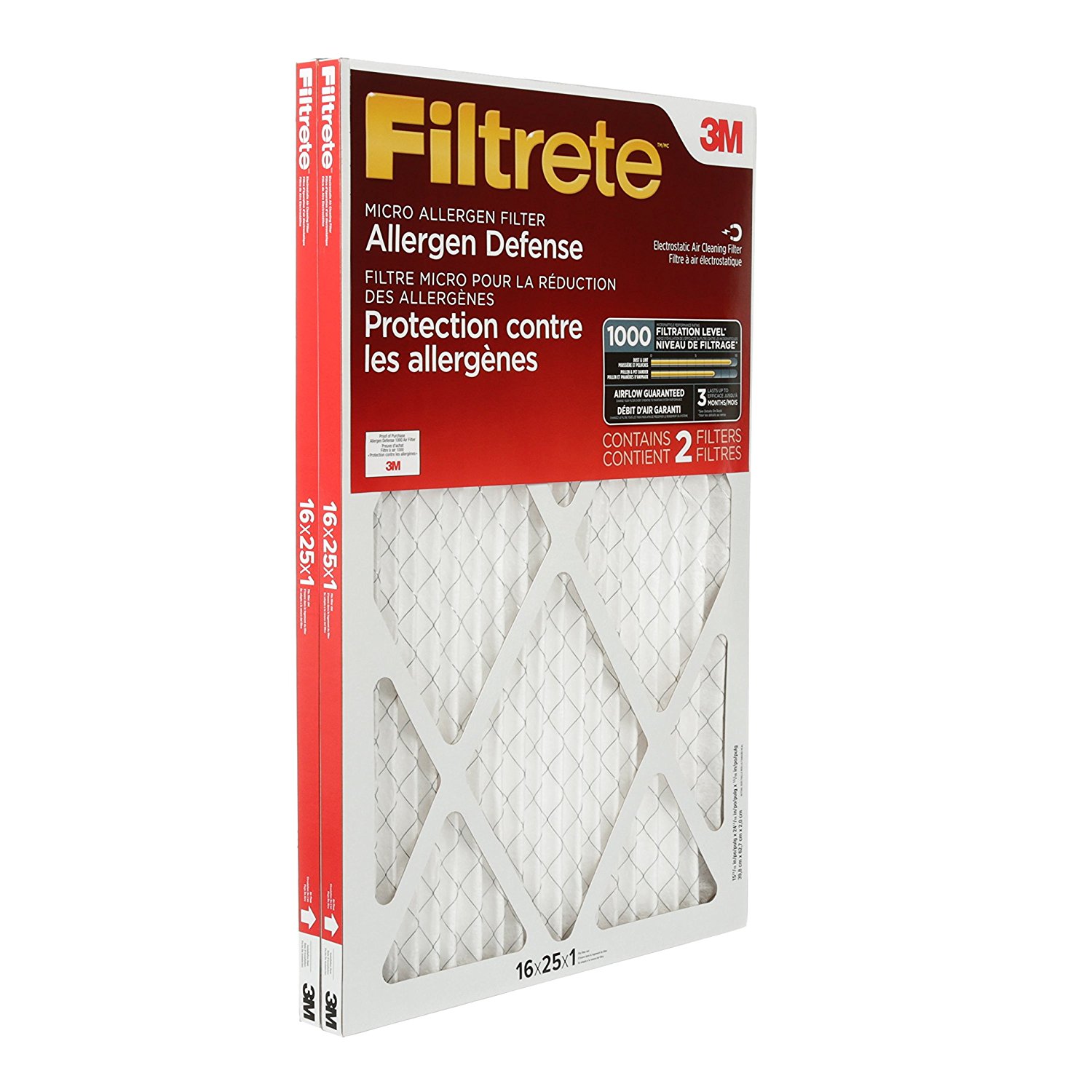 Filtrete Micro Allergen Defense Filter, MPR 1000, 16 x 25 x 1-Inches, 2 ...