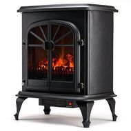 Wellington Free Standing Electric Fireplace Stove - 28 Inch Black Portable Electric Vintage Fireplace with Realistic...