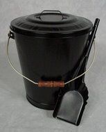 Fireplace Hearth Ash Coal Hod Bin Bucket Carrier, Lid, &amp; Shovel Set - BLACK N2