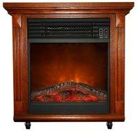 Compact Cherry Oak Electric Fireplace With Caster Wheels