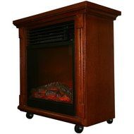 Compact Cherry Oak Electric Fireplace With Caster Wheels N2