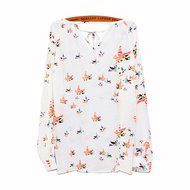 AIMTOPPY Women Summer Casual Floral Printed Long Sleeve Tether Blouse Chiffon T-Shirt (S, White) N4