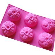 6 Holes Flowers Jelly Pudding Silicone Cake Mold Pan 11.7"x6.8"x1.3" Color At Random N2