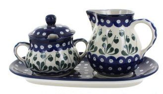 Polish Pottery Alyce Large Cream &amp; Sugar Set with Tray