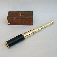 15" Handheld Brass Telescope with Leather Case - Nautical Collector