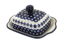 Polish Pottery Flowering Peacock Butter Dish N2
