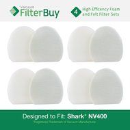 4 - Shark NV400 Replacement Foam &amp; Felt Filter Kits, Part XFF400. Designed by FilterBuy to fit Shark NV400 &amp; NV402...