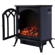 Giantex Free Standing Electric 1500W Fireplace Heater Fire Flame Stove Wood Adjustable N2