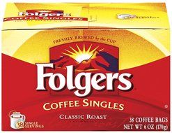 Folgers Coffee Singles Classic Roast Coffee Bags, 6 Ounce, 38 Count
