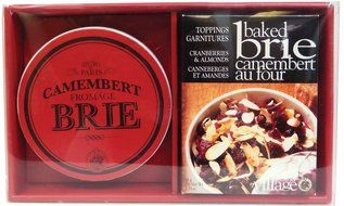 Gourmet Du Village Gift Set Brie and Camembert Cheese Baker with Lid and Toppings