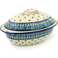 Polish Pottery Baker with Cover 16-inch Blue Poppy Chain