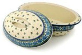 Polish Pottery Baker with Cover 16-inch Blue Poppy Chain N2