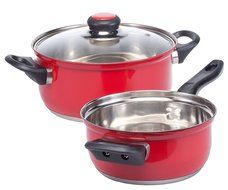 Red Stainless Steel Sauce Pans Set of 2 by HomeStyle Kitchen