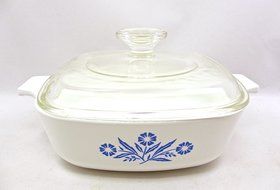 Vintage Corning Ware Casserole P-1-B,blue Flowers,glass Cover,1 Qt.usa N4