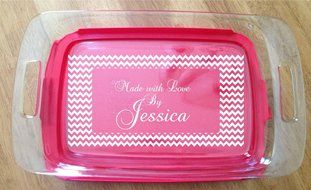 Personalized Pyrex Dish 9x13 Made with Love Chevron Gift Wedding Anniversary W/lid