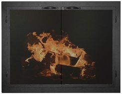 Ironhaus Fireplace Glass Door with Gate Mesh with 2 1/2&quot; Frame In Textured Black Finish, Fullview Design, 2&quot; L...