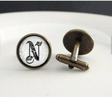 Personalized Initial Cuff Links Initial N Cufflinks Elegant Initial Glass Cufflinks Initial Gift Personalized...