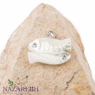 Fishes Pisces Mother of Pearl Pendant with Zircon Crystals Handmade Nazareth