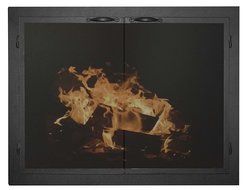Fireplace Glass Door with Gate Mesh Fullview Design (35"w X 32 1/2"h, Textured Black)