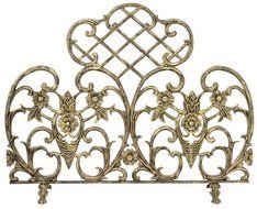 Single Panel Antique Gold Cast Aluminum Fireplace Screen