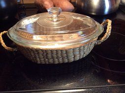 Vintage Glasbake 78 One Quart Covered Casserole With Basket N2