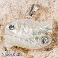 Fishes Pisces Mother of Pearl Pendant with Zircon Crystals Handmade Nazareth N2