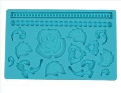 Lace Gumpaste Mat Baking Tools Rose Beads Silicone Mold Sugar Cake Embossed Printing Soft Pottery Clay Mold