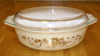 Vintage Pyrex GOLDEN BOUQUET WILDFLOWER Promo #045 Oval Casserole Dish 2.5 QT with Lid N4