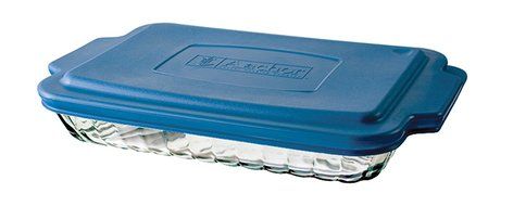 Anchor Hocking 2-Quart Sculpted Baking Dish with Blue Plastic Lid, Set of 3