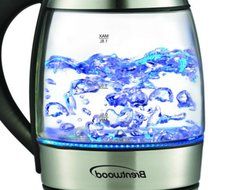 Electric Tea Kettle Glass Black Stainless Steel 1.8-liter Watter with Blue LED Modern N2