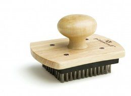 Pizzacraft 4" x 5" Hardwood Handled Pizza Stone Scrubber Brush with Stainless Steel Bristles - PC0206 N3