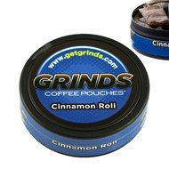 Grinds Coffee Pouches - 6 Cans - Cinnamon Roll - Tobacco Free, Nicotine Free Healthy Alternative