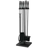 UniFlame 5-Piece Black Fire Set with Ball Handles and Square Base