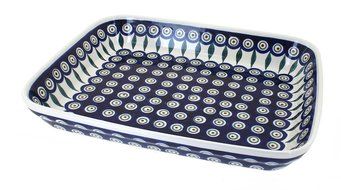 Polish Pottery Peacock Medium Rectangular Baker N2