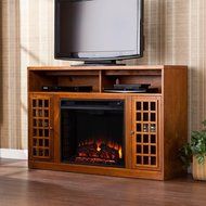 Amelia 48 in. Contemporary Freestanding Portable Indoor Electric Fireplace Media Console in Modern Glazed Pine