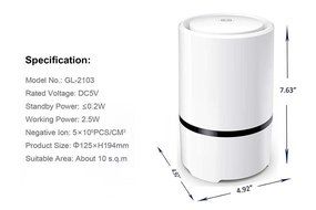 RIGOGLIOSO Portable Desktop anion sterilization Air Purifier Remove Cigarette Smoke, Odor Smell, Bacteria N2