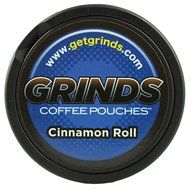 Grinds Coffee Pouches - 6 Cans - Cinnamon Roll - Tobacco Free, Nicotine Free Healthy Alternative N4
