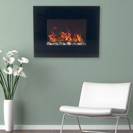 Black Glass Panel Electric Fireplace Wall Mount &amp; Remote 26 x 20 Inch 1500W N3