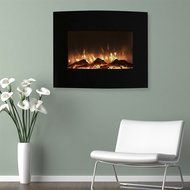 Black Glass Panel Electric Fireplace Wall Mount &amp; Remote 26 x 20 Inch 1500W N5