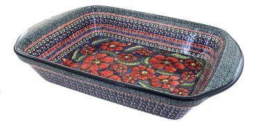 Polish Pottery Jungle Flower Large Rectangular Baker