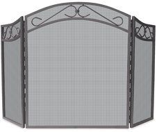 UniFlame 3-Fold Bronze Wrought Iron Arch Top Screen with Scrolls