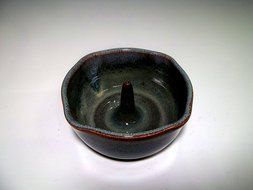 Handmade Stoneware Ceramic Apple Baker Bowl Blue Grey Swirl