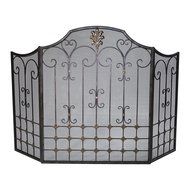 Old World Dark Bronze Scrolled Iron Fireplace Screen Tuscan Mesh Backing