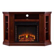 Carter 48 in. Convertible Indoor Mahogany Brown Electric Media Console Wall Mounted or Corner Fireplace, For TV...