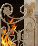 French Country White Iron Fireplace Screen N3
